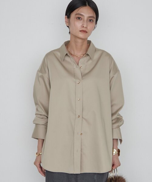 LOUNGEDRESS(ラウンジドレス)の「《名品シャツをブラッシュアップ》BASICサテンシャツ 秋服(シャツ/ブラウス・レディース・オフホワイト/ベージュ/ミント/ブラウン・FREE)」の6枚目の写真