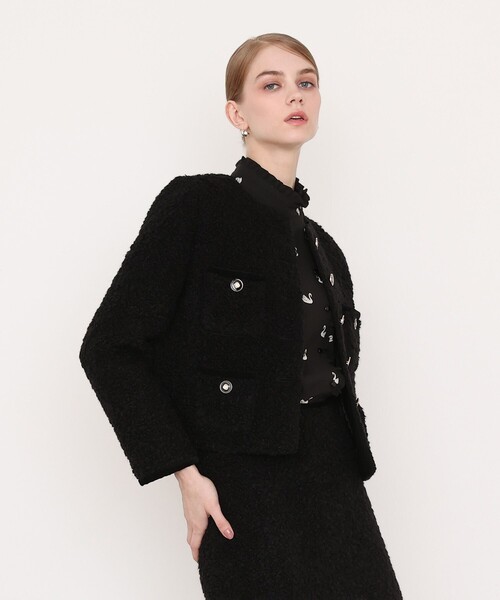 LOULOU WILLOUGHBY(ルルウィルビー)の「アルパカループツイードクルージャケット(ノーカラージャケット・レディース・ブラック/オフホワイト・1/2)」の17枚目の写真