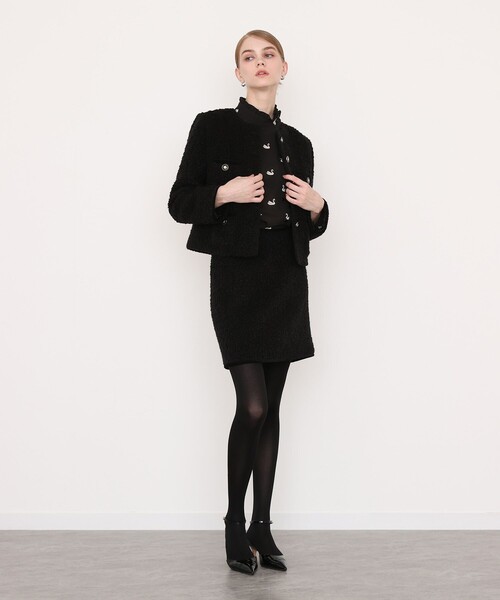 LOULOU WILLOUGHBY(ルルウィルビー)の「アルパカループツイードクルージャケット(ノーカラージャケット・レディース・ブラック/オフホワイト・1/2)」の8枚目の写真