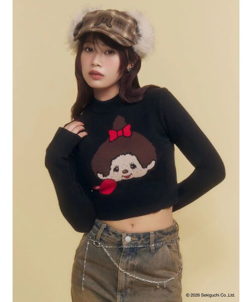 EMODA(エモダ)の「【Monchhichi×EMODA】ジャガードハイネッククロップニット(ニット/セーター・レディース・ブラウン/ブラック・FREE)」の3枚目の写真