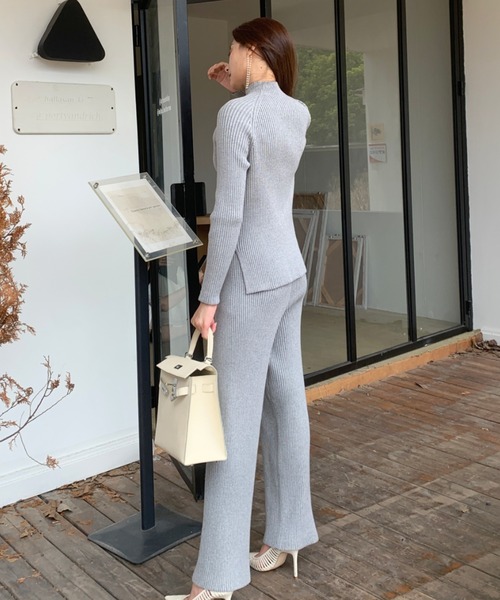 BIRTHDAY BASH(バースデイバッシュ)の「LEILA LIB STRAIGHT PANTS(リブニットストレートパンツ)(その他パンツ・レディース・グレー・MEDIUM/SMALL)」の8枚目の写真