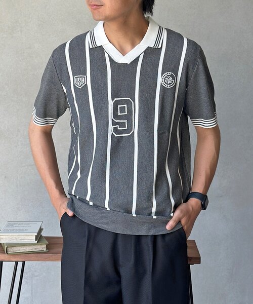 CPCM(シーピーシーエム)の「スキッパーニットユニフォームプルオーバー(Tシャツ/カットソー・メンズ・ホワイト/グレー・FREE)」の1枚目の写真
