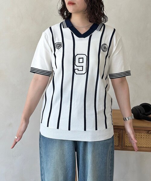 CPCM(シーピーシーエム)の「スキッパーニットユニフォームプルオーバー(Tシャツ/カットソー・メンズ・ホワイト/グレー・FREE)」の3枚目の写真