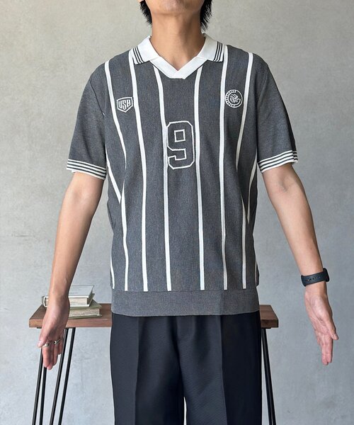 CPCM(シーピーシーエム)の「スキッパーニットユニフォームプルオーバー(Tシャツ/カットソー・メンズ・ホワイト/グレー・FREE)」の6枚目の写真