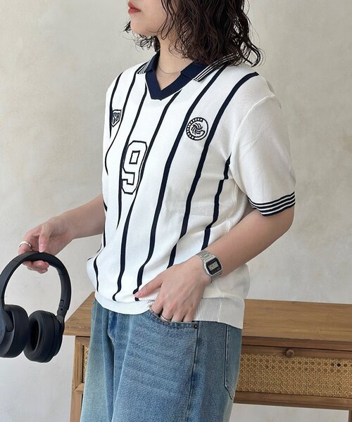 CPCM(シーピーシーエム)の「スキッパーニットユニフォームプルオーバー(Tシャツ/カットソー・メンズ・ホワイト/グレー・FREE)」の9枚目の写真