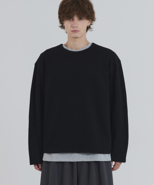 PIANER（ピアネール）の「ヘビーウェイトリブ オーバーサイズ長袖Tシャツ（ブラック）（Tシャツ/カットソー・レディース・ブラック・LARGE/X-LARGE）」の2枚目の写真