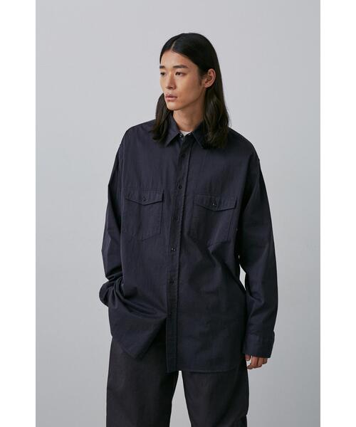 Y(ワイ)の「Y / ORGANIC COTTON HIGH DENSITY SATIN SH(シャツ/ブラウス・メンズ・ネイビー/ホワイト・MEDIUM)」の2枚目の写真