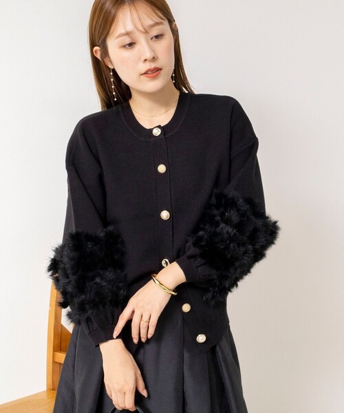 NOLLEY’S(ノーリーズ)の「【TORRAZZO DONNA/トラッゾドンナ】2WAY Rabbit Fur knit Top(カーディガン/ボレロ・レディース・ブラック/チャコールグレー・38)」の3枚目の写真