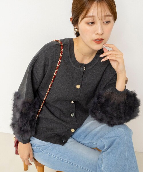 NOLLEY’S(ノーリーズ)の「【TORRAZZO DONNA/トラッゾドンナ】2WAY Rabbit Fur knit Top(カーディガン/ボレロ・レディース・ブラック/チャコールグレー・38)」の12枚目の写真
