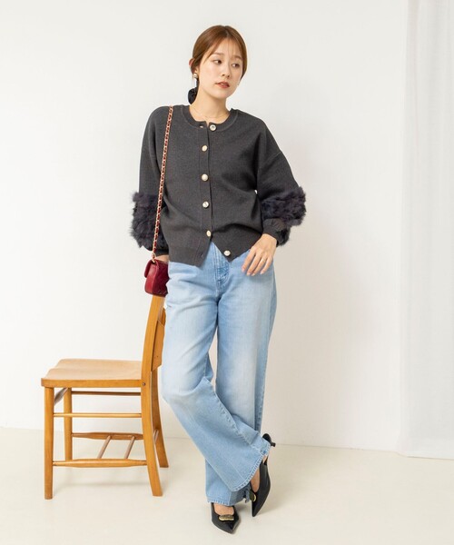 NOLLEY’S(ノーリーズ)の「【TORRAZZO DONNA/トラッゾドンナ】2WAY Rabbit Fur knit Top(カーディガン/ボレロ・レディース・ブラック/チャコールグレー・38)」の15枚目の写真