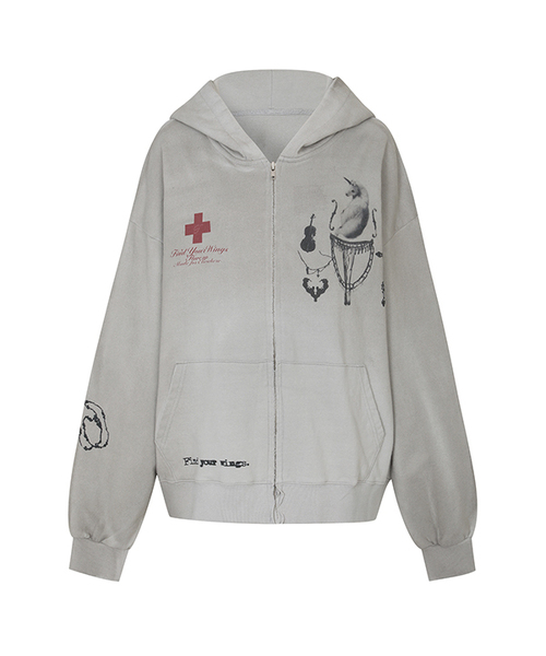 FLAREUP(フレアアップ)の「ダーティウォッシュドジップフーディー (FL-066_Gray)(パーカー・レディース・グレー・OS)」の1枚目の写真