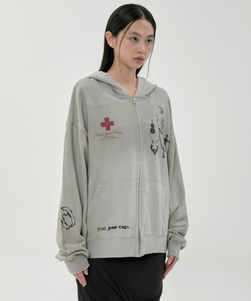 FLAREUP(フレアアップ)の「ダーティウォッシュドジップフーディー (FL-066_Gray)(パーカー・レディース・グレー・OS)」の2枚目の写真