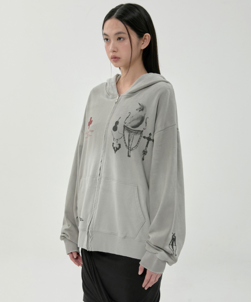 FLAREUP(フレアアップ)の「ダーティウォッシュドジップフーディー (FL-066_Gray)(パーカー・レディース・グレー・OS)」の3枚目の写真