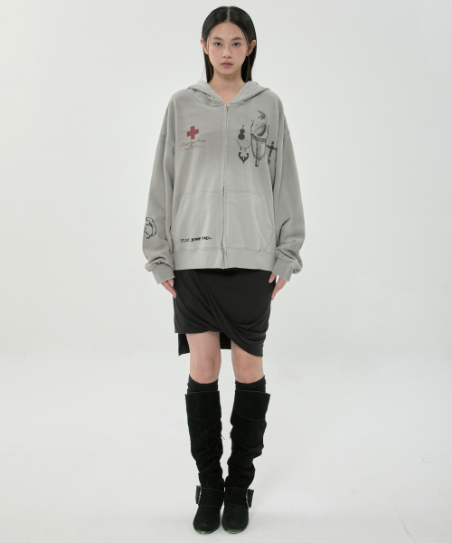 FLAREUP(フレアアップ)の「ダーティウォッシュドジップフーディー (FL-066_Gray)(パーカー・レディース・グレー・OS)」の4枚目の写真