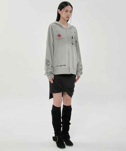 FLAREUP(フレアアップ)の「ダーティウォッシュドジップフーディー (FL-066_Gray)(パーカー・レディース・グレー・OS)」の5枚目の写真