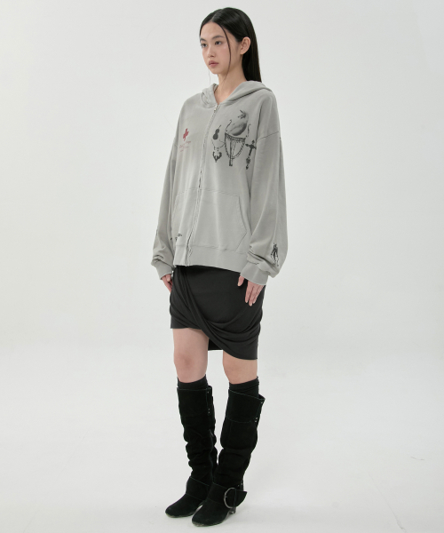 FLAREUP(フレアアップ)の「ダーティウォッシュドジップフーディー (FL-066_Gray)(パーカー・レディース・グレー・OS)」の6枚目の写真