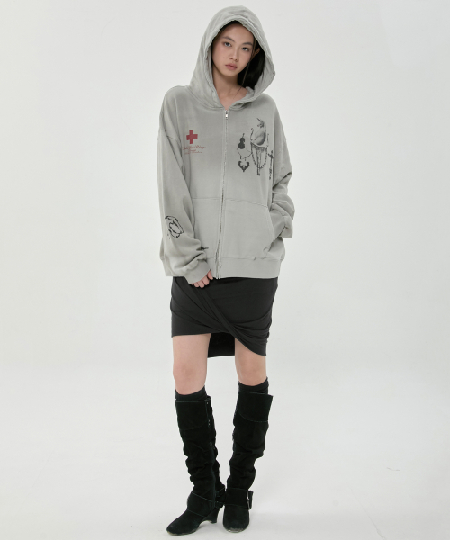 FLAREUP(フレアアップ)の「ダーティウォッシュドジップフーディー (FL-066_Gray)(パーカー・レディース・グレー・OS)」の8枚目の写真