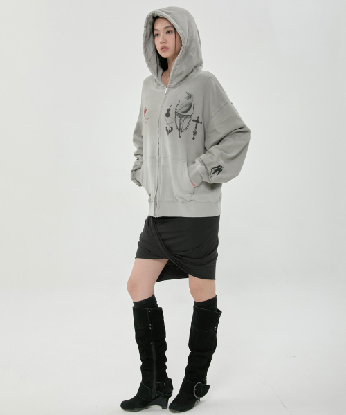FLAREUP(フレアアップ)の「ダーティウォッシュドジップフーディー (FL-066_Gray)(パーカー・レディース・グレー・OS)」の9枚目の写真