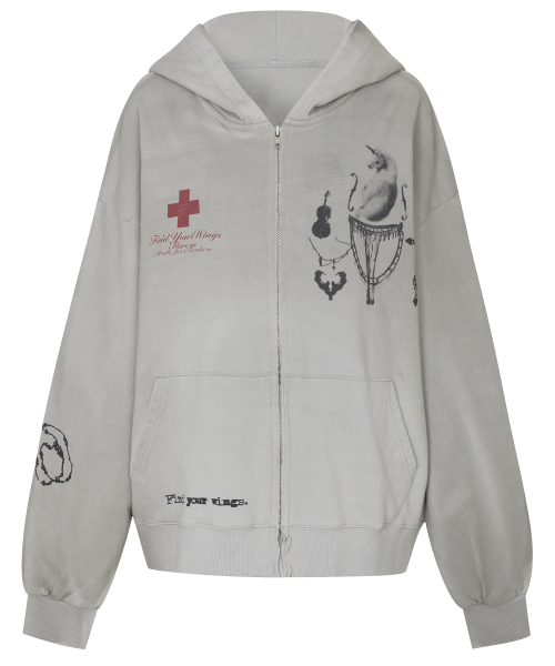 FLAREUP(フレアアップ)の「ダーティウォッシュドジップフーディー (FL-066_Gray)(パーカー・レディース・グレー・OS)」の10枚目の写真