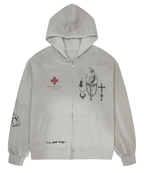 FLAREUP(フレアアップ)の「ダーティウォッシュドジップフーディー (FL-066_Gray)(パーカー・レディース・グレー・OS)」の12枚目の写真