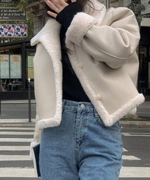 リバーシブルボアレザー調ショートコート ルーズアウター
