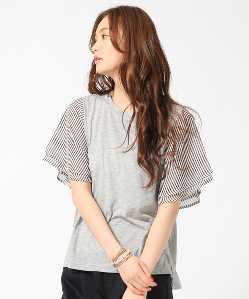 GLOBAL WORK（グローバルワーク）の「【吸水速乾】シフォンスリーブプルオーバー半袖/709692（Tシャツ/カットソー・レディース・ホワイト/ピンク/ネイビー/グレー/ブラック/レッド/カーキ/その他/その他3/ライトグレー・SMALL/LARGE/MEDIUM）」の5枚目の写真