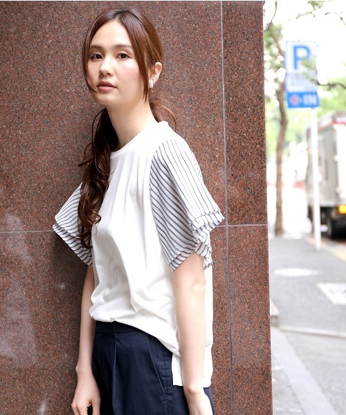 GLOBAL WORK（グローバルワーク）の「【吸水速乾】シフォンスリーブプルオーバー半袖/709692（Tシャツ/カットソー・レディース・ホワイト/ピンク/ネイビー/グレー/ブラック/レッド/カーキ/その他/その他3/ライトグレー・SMALL/LARGE/MEDIUM）」の2枚目の写真