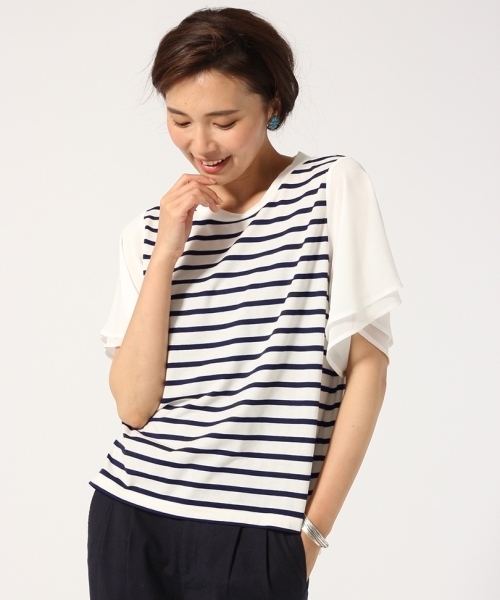 GLOBAL WORK（グローバルワーク）の「【吸水速乾】シフォンスリーブプルオーバー半袖/709692（Tシャツ/カットソー・レディース・ホワイト/ピンク/ネイビー/グレー/ブラック/レッド/カーキ/その他/その他3/ライトグレー・SMALL/LARGE/MEDIUM）」の9枚目の写真