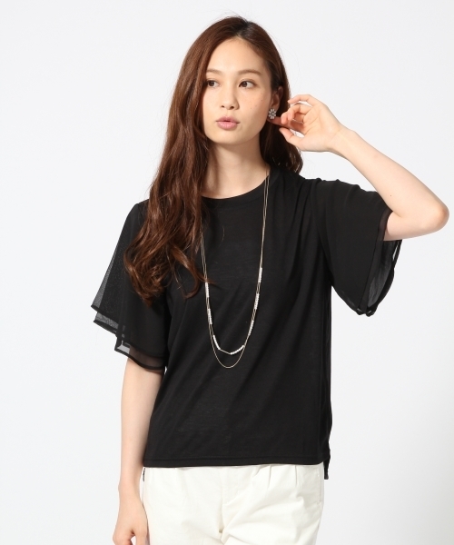 GLOBAL WORK（グローバルワーク）の「【吸水速乾】シフォンスリーブプルオーバー半袖/709692（Tシャツ/カットソー・レディース・ホワイト/ピンク/ネイビー/グレー/ブラック/レッド/カーキ/その他/その他3/ライトグレー・SMALL/LARGE/MEDIUM）」の4枚目の写真