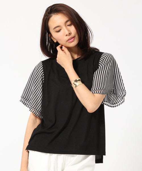 GLOBAL WORK（グローバルワーク）の「【吸水速乾】シフォンスリーブプルオーバー半袖/709692（Tシャツ/カットソー・レディース・ホワイト/ピンク/ネイビー/グレー/ブラック/レッド/カーキ/その他/その他3/ライトグレー・SMALL/LARGE/MEDIUM）」の3枚目の写真