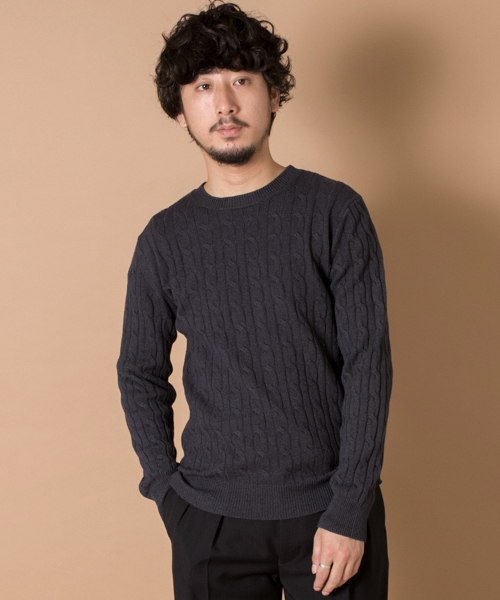 URBAN RESEARCH(アーバンリサーチ)の「UR ストレッチケーブルC/Nニット(ニット/セーター・メンズ・キャメル/ブルー系その他/オリーブ/ブルー・MEDIUM/LARGE)」の3枚目の写真