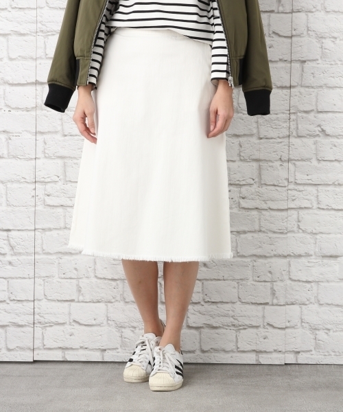 LEPSIM(レプシィム)の「フリンジデニムAラインスカート 739228(デニムスカート・レディース・オフホワイト/ブルー・MEDIUM/LARGE)」の1枚目の写真