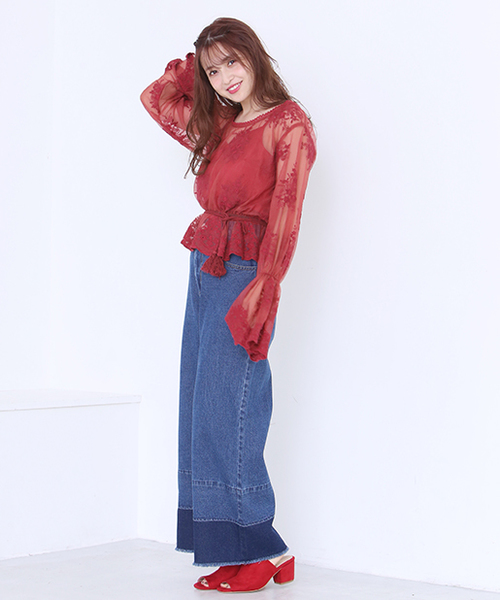 one after another NICE CLAUP（ワンアフターアナザーナイスクラップ）の「レース刺繍ブラウス（シャツ/ブラウス・レディース・レッド/アイボリー/ブラック・FREE）」の6枚目の写真
