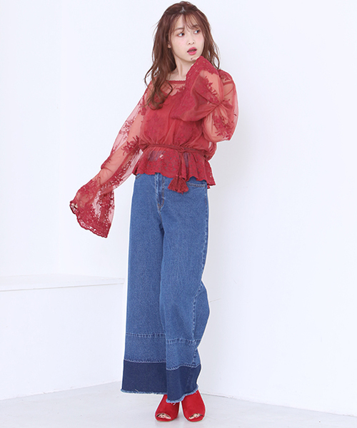 one after another NICE CLAUP（ワンアフターアナザーナイスクラップ）の「レース刺繍ブラウス（シャツ/ブラウス・レディース・レッド/アイボリー/ブラック・FREE）」の7枚目の写真