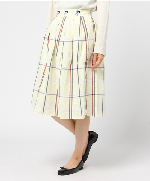 POU DOU DOU（プードゥドゥ）の「ローン先染めウエスト刺繍タックスカート（スカート・レディース・イエロー/ブルー/グレー・3）」の3枚目の写真