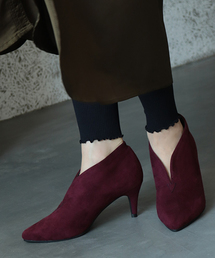SESTO | ふわふわカップインソール付き！Vカット×ポインテッドトゥの美脚ピンヒールブーティー/ショートブーツ(ブーツ)