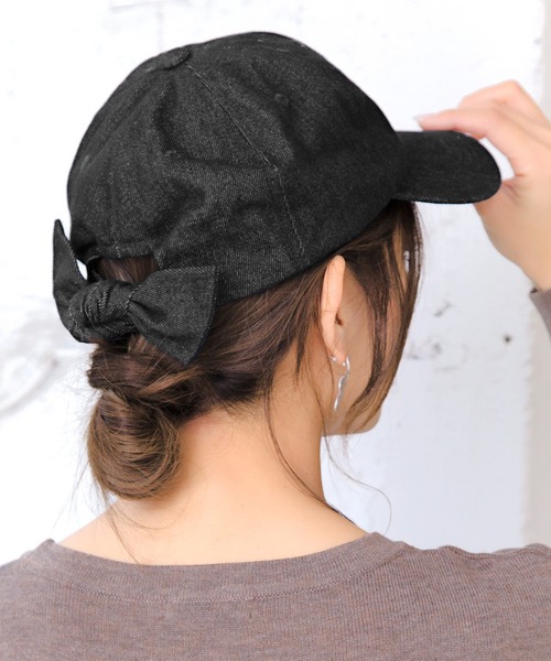 yori スイムコレクション　リボンキャップ　即完売品　黒 帽子 2WAYスタイルバックリボンキャップ レディース[品番