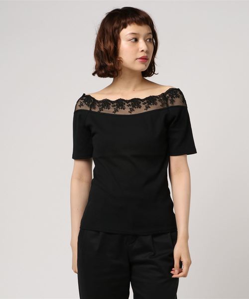 meJane(ミージェーン)の「レース切替オフショルトップス(Tシャツ/カットソー・レディース・オフホワイト/ブラック/レッド・フリー)」の3枚目の写真