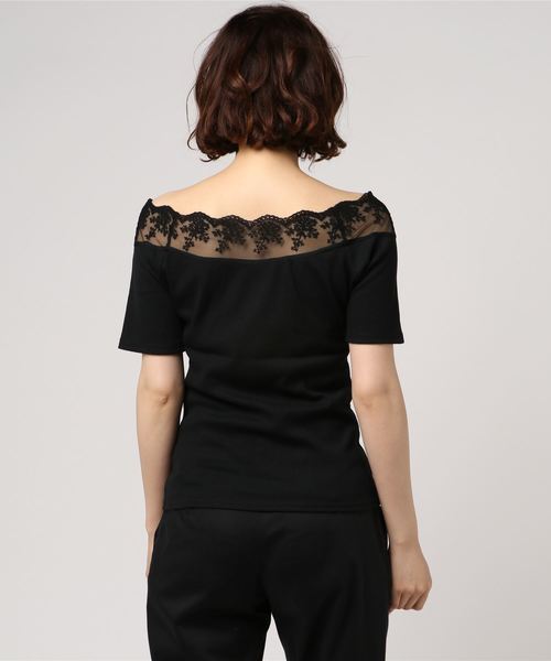 meJane(ミージェーン)の「レース切替オフショルトップス(Tシャツ/カットソー・レディース・オフホワイト/ブラック/レッド・フリー)」の5枚目の写真