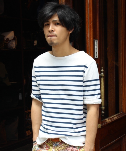 JOURNAL STANDARD（ジャーナルスタンダード）の「ボーダー5ブソデカットソー #（Tシャツ/カットソー・メンズ・ネイビー/レッド/ライトブルー/ブルー系その他・LARGE/MEDIUM）」の3枚目の写真