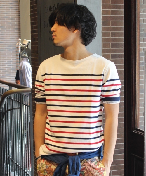 JOURNAL STANDARD（ジャーナルスタンダード）の「ボーダー5ブソデカットソー #（Tシャツ/カットソー・メンズ・ネイビー/レッド/ライトブルー/ブルー系その他・LARGE/MEDIUM）」の4枚目の写真