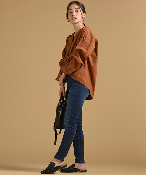 LIPSTAR（リップスター）の「無地＆チェッククロワッサンスリーブブラウス（シャツ/ブラウス・レディース・オフホワイト/グリーン系その他/ブルー系その他/キャメル・M）」の16枚目の写真