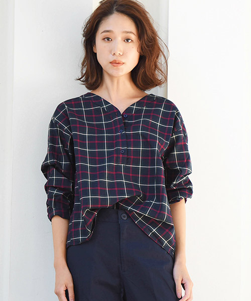 LIPSTAR（リップスター）の「無地＆チェッククロワッサンスリーブブラウス（シャツ/ブラウス・レディース・オフホワイト/グリーン系その他/ブルー系その他/キャメル・M）」の21枚目の写真