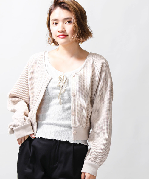 WEGO（ウィゴー）の「WEGO/ワッフルカーディガン（カーディガン/ボレロ・レディース・杢グレー/ベージュ/ブラウン・FREE）」の3枚目の写真