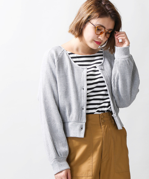 WEGO（ウィゴー）の「WEGO/ワッフルカーディガン（カーディガン/ボレロ・レディース・杢グレー/ベージュ/ブラウン・FREE）」の2枚目の写真