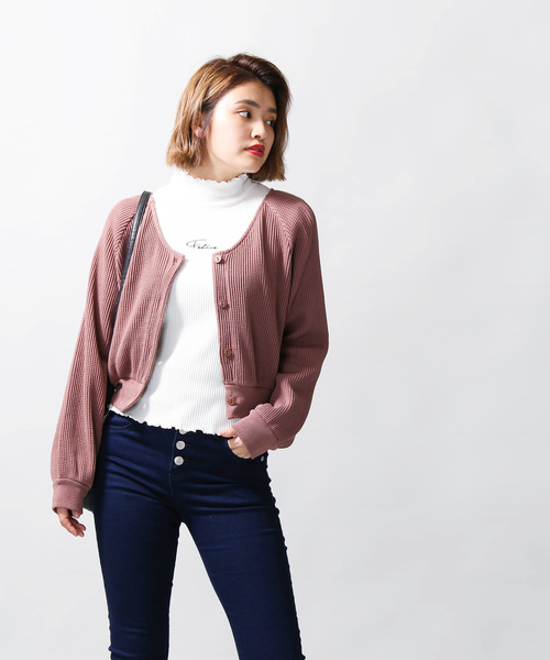 WEGO（ウィゴー）の「WEGO/ワッフルカーディガン（カーディガン/ボレロ・レディース・杢グレー/ベージュ/ブラウン・FREE）」の12枚目の写真