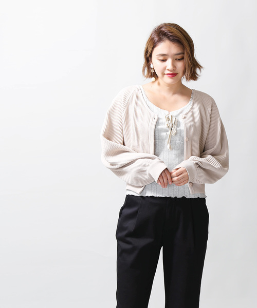 WEGO（ウィゴー）の「WEGO/ワッフルカーディガン（カーディガン/ボレロ・レディース・杢グレー/ベージュ/ブラウン・FREE）」の9枚目の写真