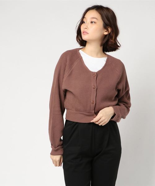 WEGO（ウィゴー）の「WEGO/ワッフルカーディガン（カーディガン/ボレロ・レディース・杢グレー/ベージュ/ブラウン・FREE）」の7枚目の写真