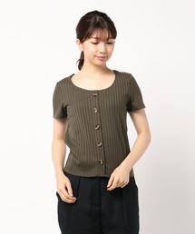 ワイドリブ前ボタン半袖プルオーバー