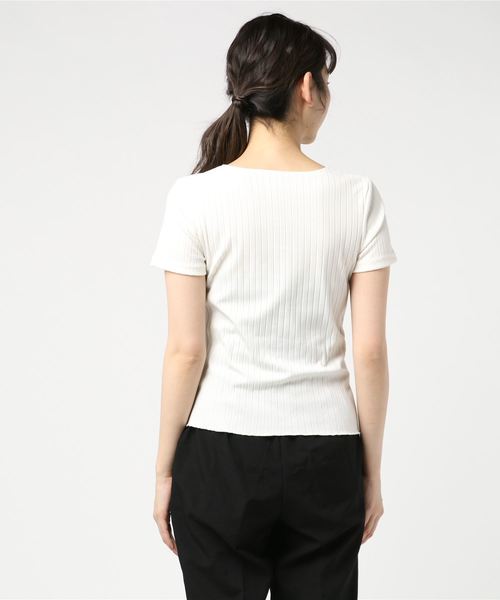 VENCEEXCHANGE（ヴァンスエクスチェンジ）の「ワイドリブ前ボタン半袖プルオーバー（Tシャツ/カットソー・レディース・オフホワイト/ブラック/ベージュ系その他/レンガ/モカ/ダークグリーン/ベージュ・M）」の9枚目の写真